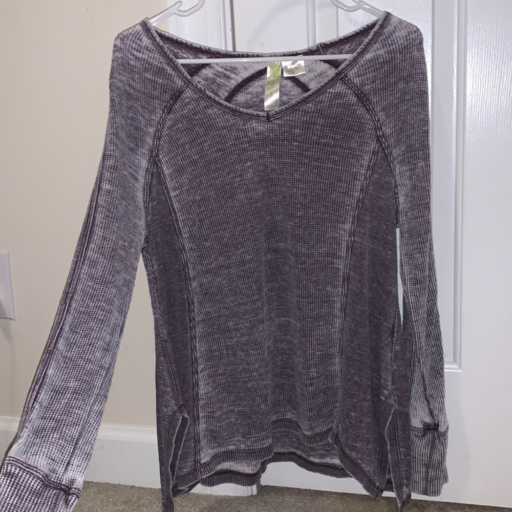 Halcyon waffle knit acid wash long sleeve top